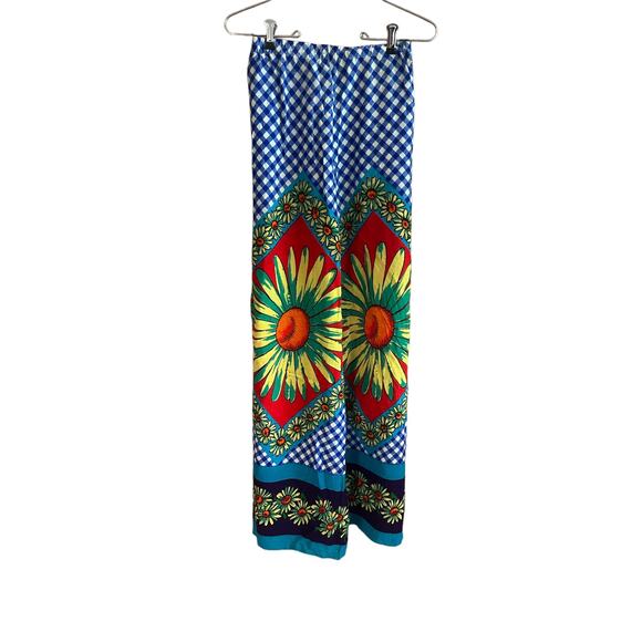 Pants - Vintage 1960’s flare flower pants size small with blue checkers